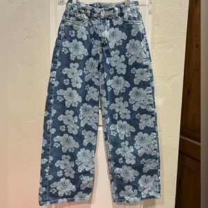 Wide leg flower jeans regulated waist girls